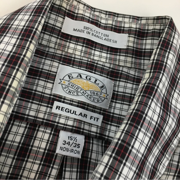 ✨5 FOR $25✨ Eagle Plaid Button Down Dress Shirt regular fit 15.5 34/35 - Picture 3 of 6